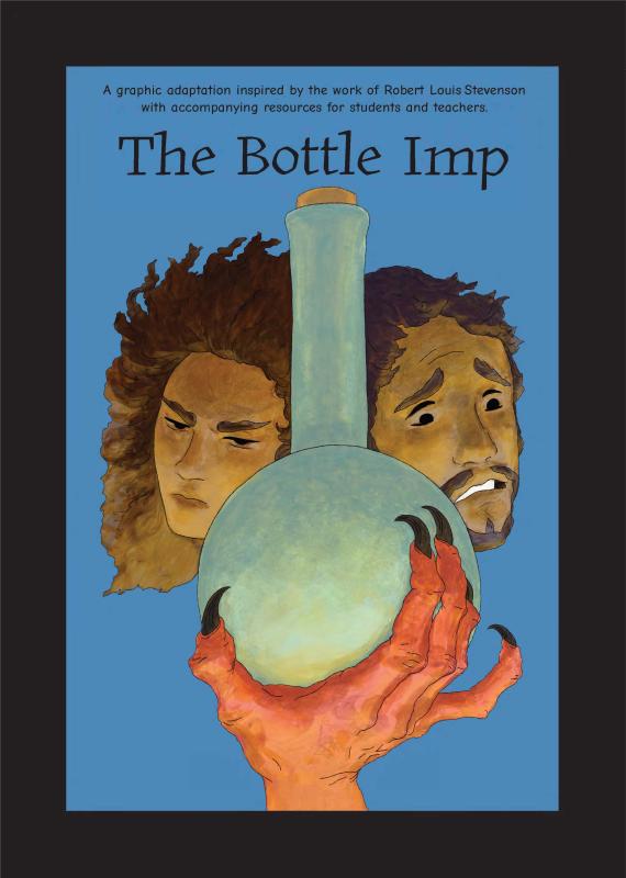 A science tube held up by a red clawed hand, which two faces either side: one looking stern and the other looking fearful.
