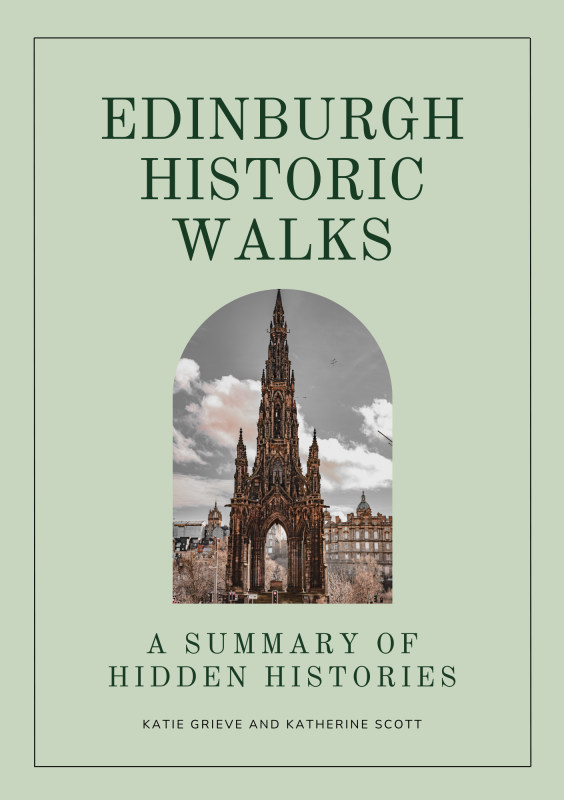 Book cover that shows the Scott Monument in Edinburgh within an arch window shape, and a light green background.