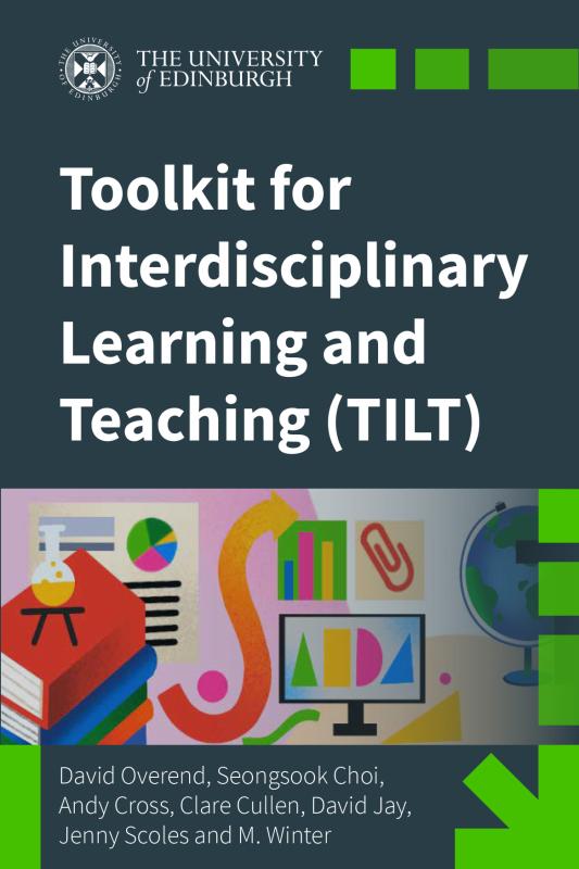 Geometric prints of books, pie charts, globes, and science equipment.